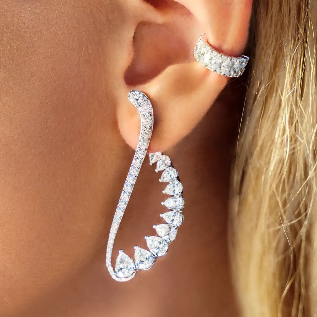 Pear Cut White Sapphire Cuff Earrings