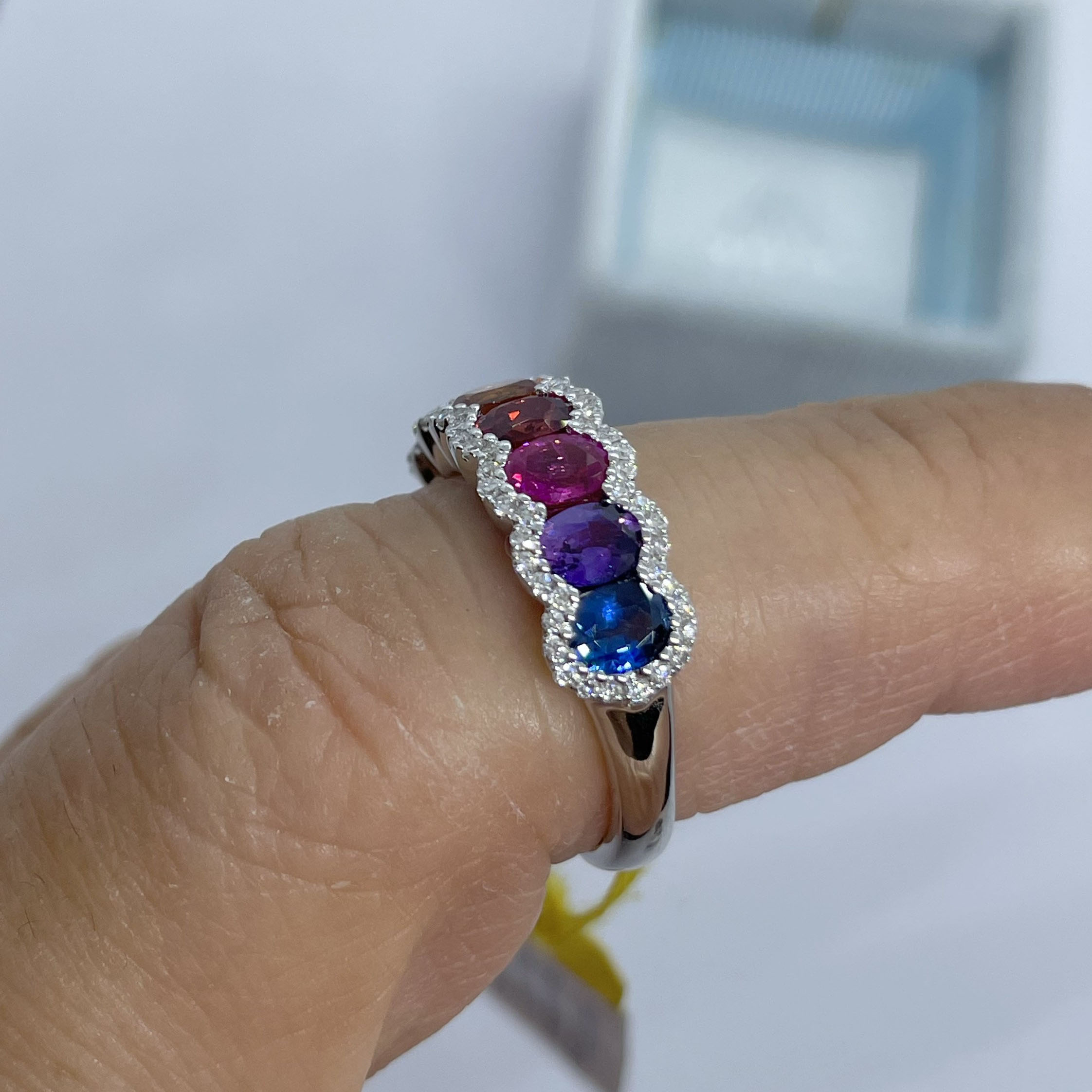 4ct Oval Cut Rainbow Sapphire Eternity Ring