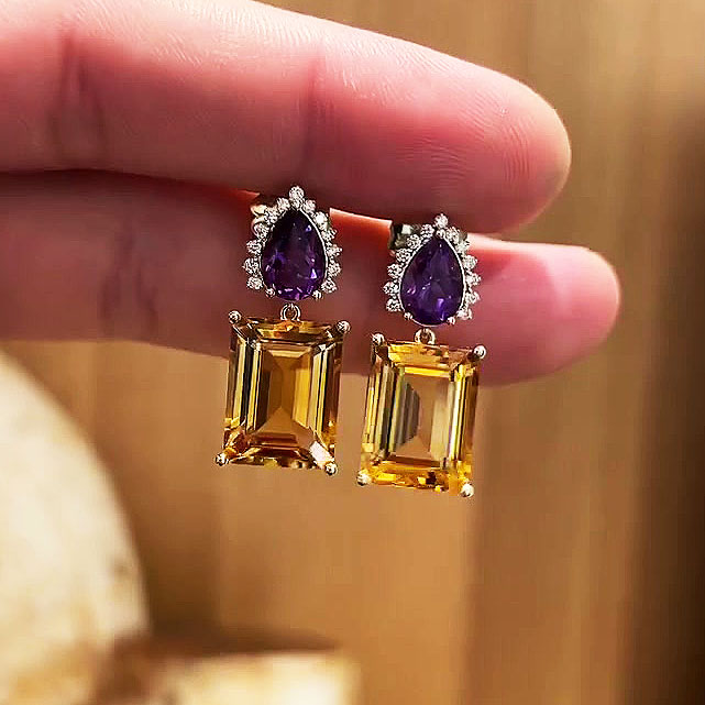 Emerald Cut Yellow Sapphire Drop Earrings