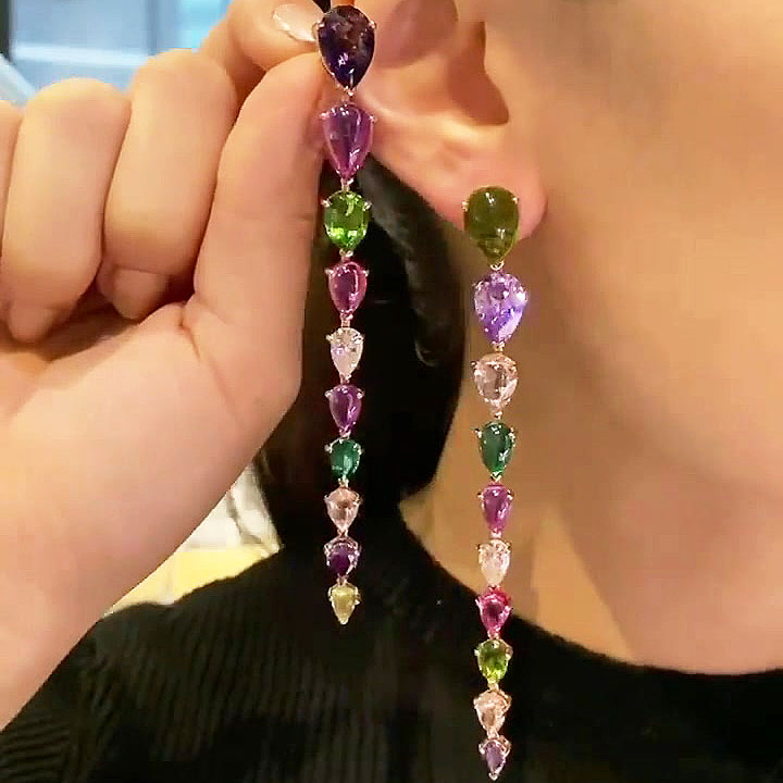 Pear Cut Rainbow Sapphire Drop Earrings