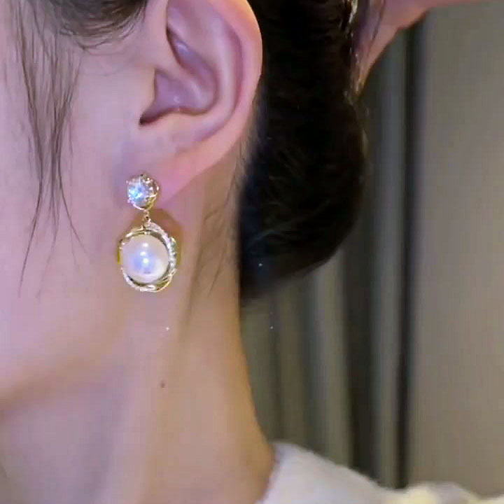 Round Cut Pearl White Sapphire Drop Earrings