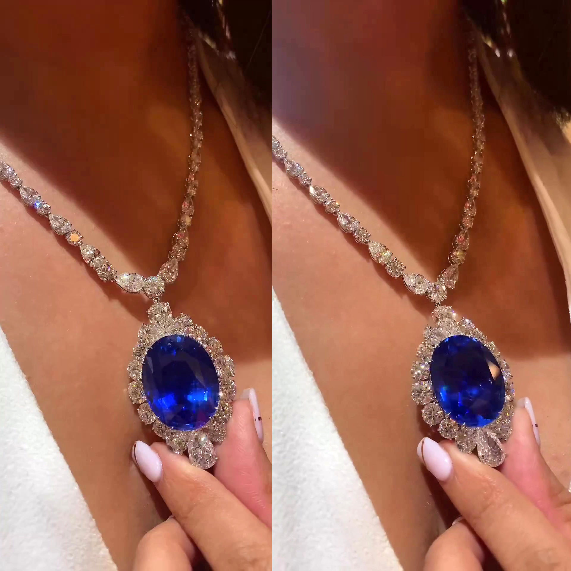 Oval Cut Blue Sapphire Pendant Necklace