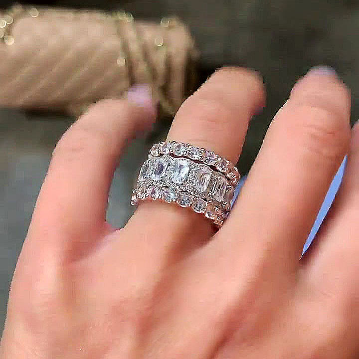 7ct Cushion Cut White Sapphire Wedding Set