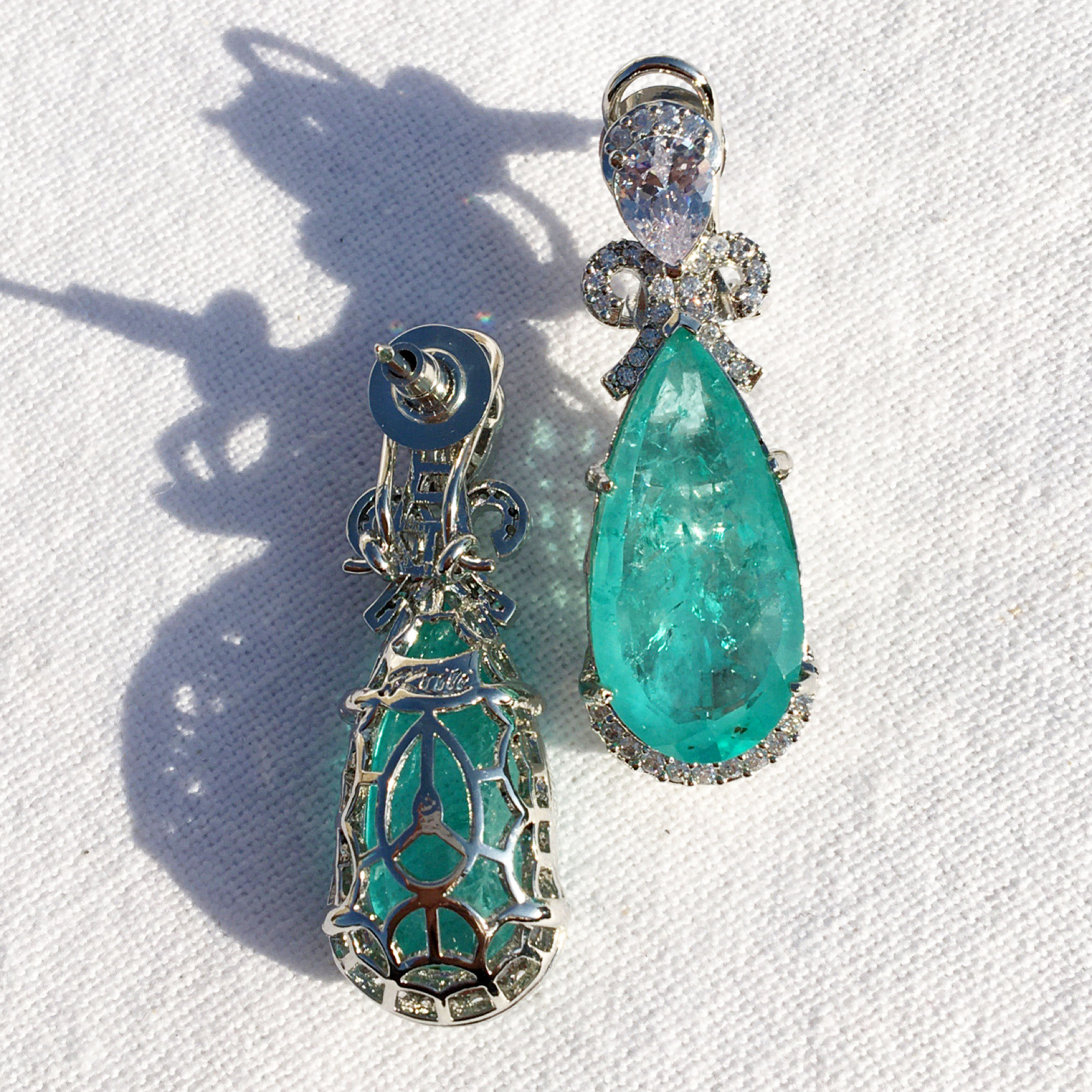 Pear Cut Green Sapphire Drop Earrings