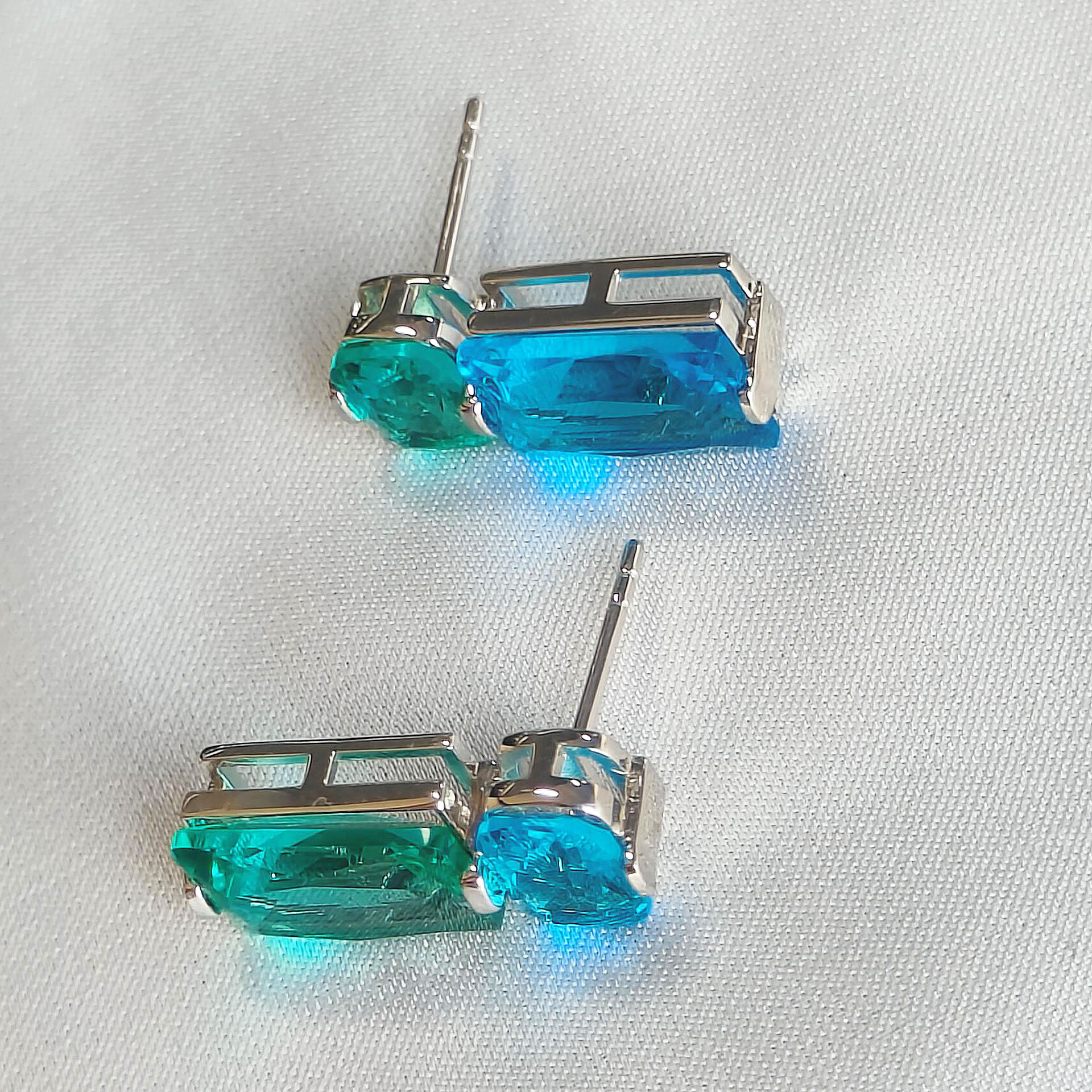 Cushion&Baguette Cut Aquamarine Sapphire Drop Earrings
