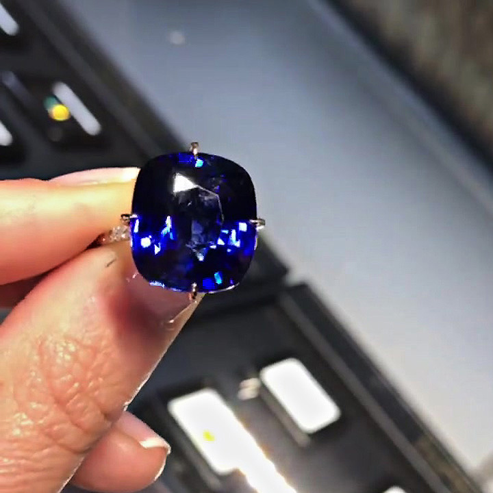 6ct Cushion Cut Blue Sapphire Engagement Ring