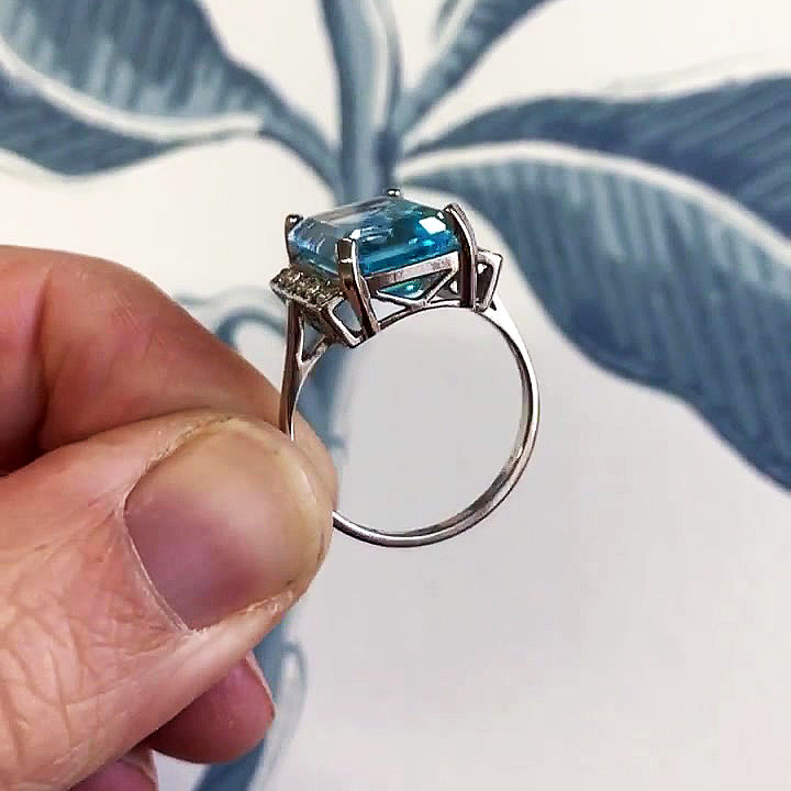 4ct Emerald Cut Aquamarine Sapphire Engagement Ring