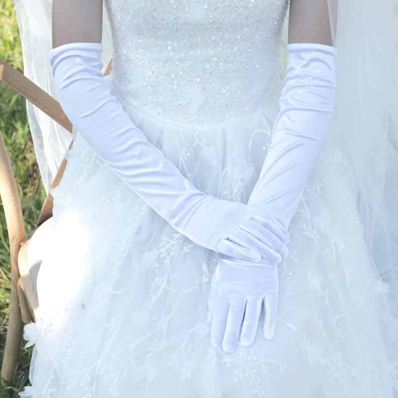 Women's Long Satin Finger Gloves Elbow Length 1920s Opera Bridal Dance Gloves