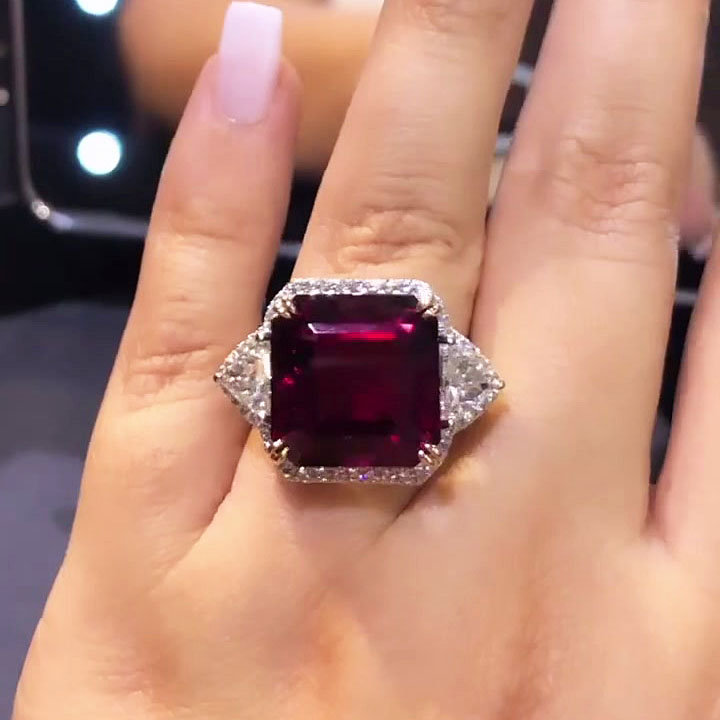 6ct Asscher Cut Ruby Sapphire Engagement Ring