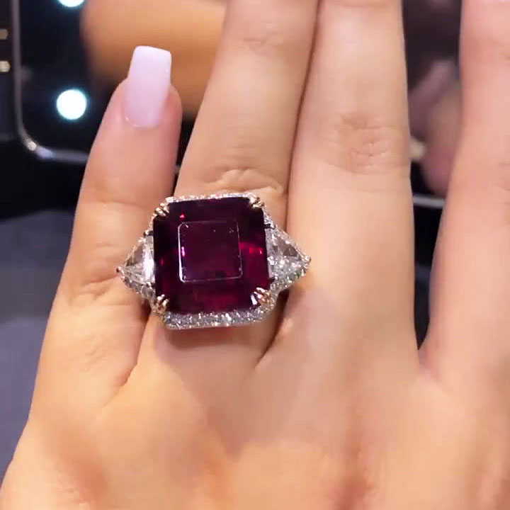 6ct Asscher Cut Ruby Sapphire Engagement Ring