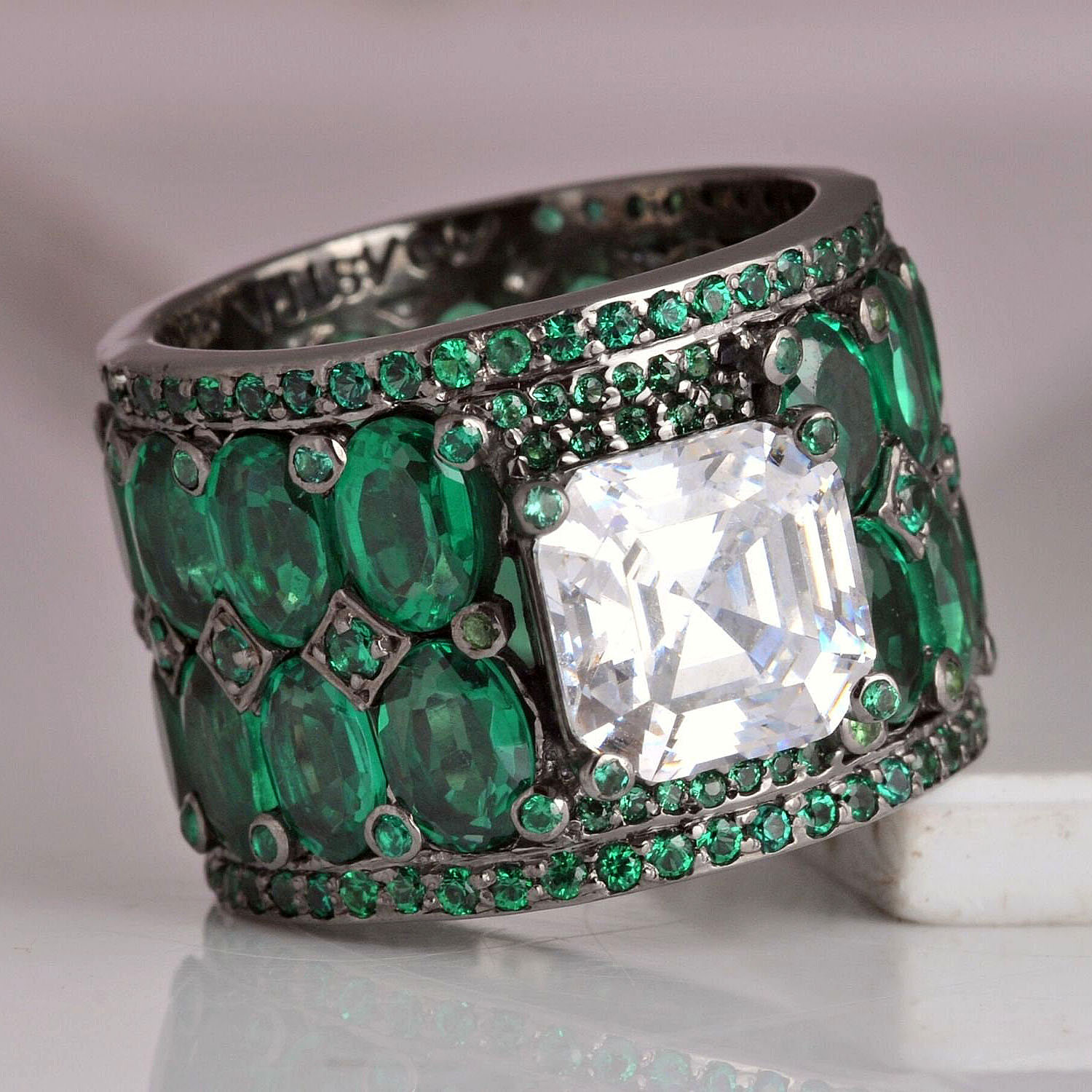 3ct Emerald Cut Emerald Sapphire Engagement Ring