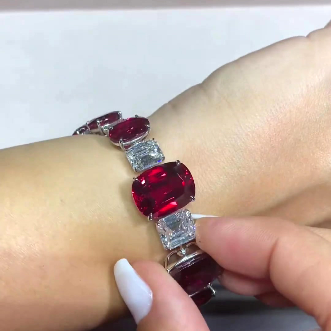 Oval&Princess Cut Ruby Sapphire Bracelet