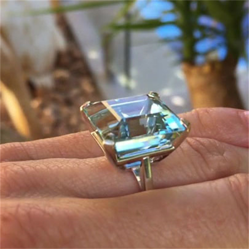 8ct Emerald Cut Blue Sapphire Engagement Ring