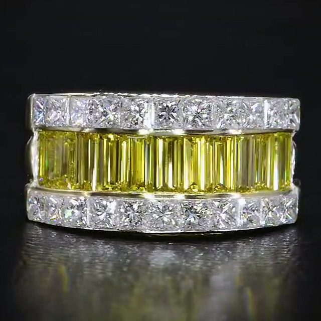 7ct Baguette&Princess Cut Yellow Sapphire Eternity Ring