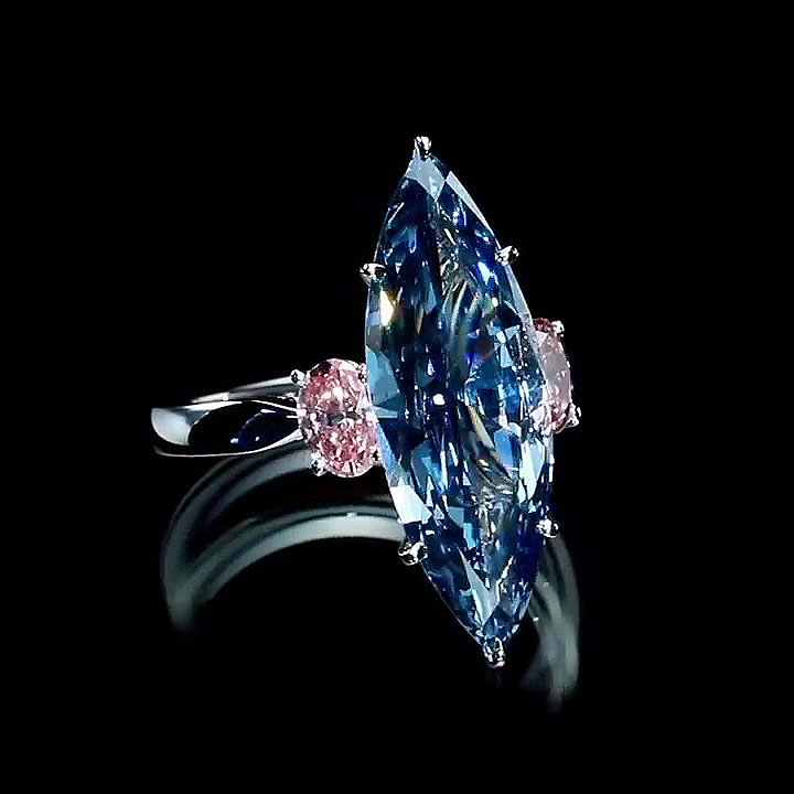 5ct Three-Stone Marquise Cut Blue Sapphire Engagement Ring