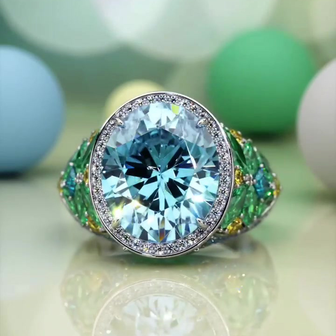 7ct Oval Cut Aquamarine Sapphire Engagement Ring