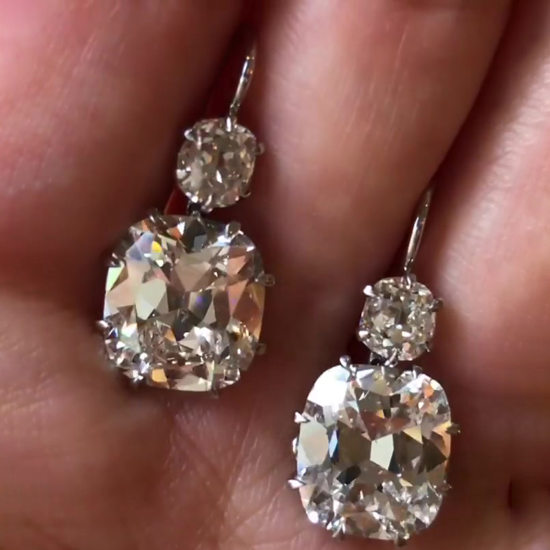 Old Mine Cut White Sapphire Drop Earrings