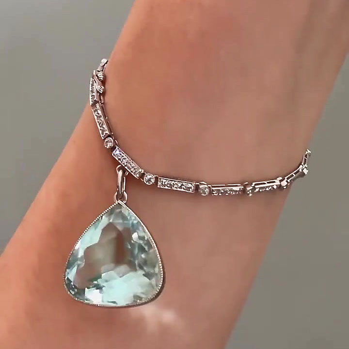 Pear Cut Aquamarine Sapphire Pendant Bracelet