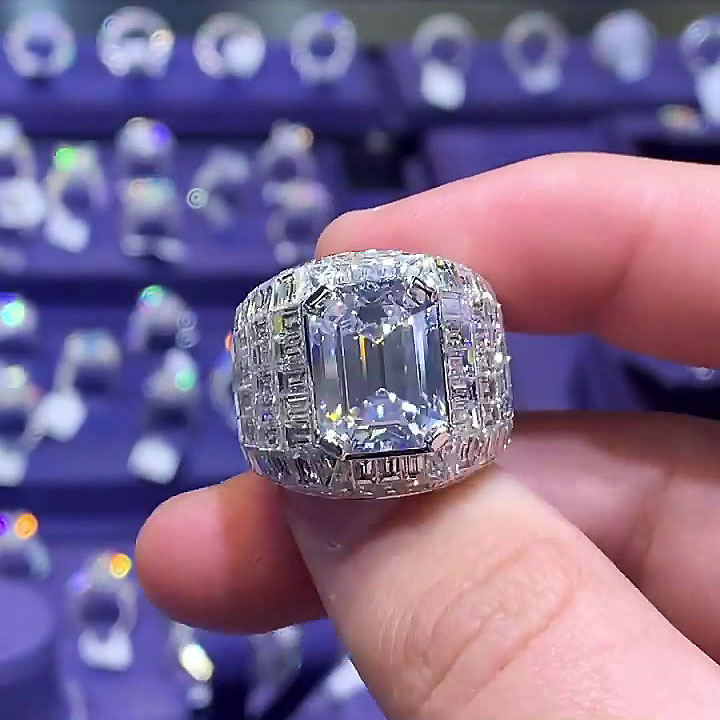 5ct Emerald Cut White Sapphire Men's Cocktail Ring