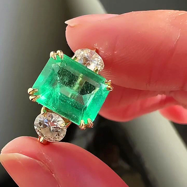 5ct Emerald Cut Emerald Sapphire Engagement Ring