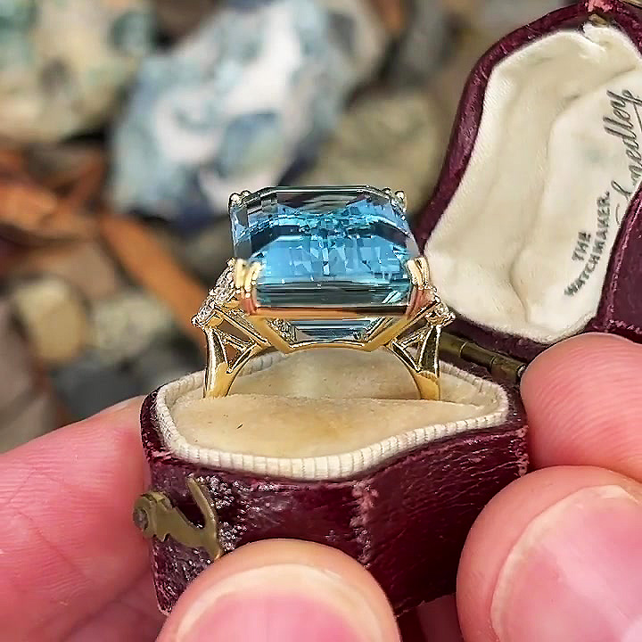 7ct Emerald Cut Aquamarine Sapphire Engagement Ring