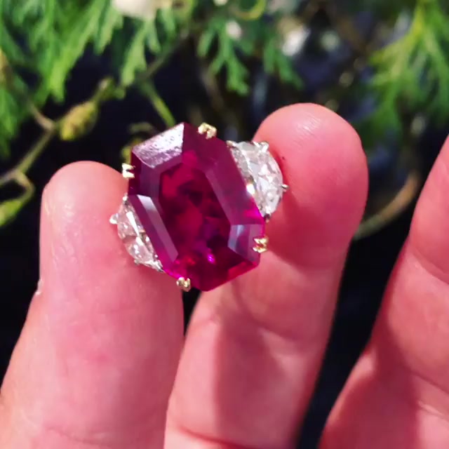 12ct Emerald Cut Ruby Sapphire Engagement Ring