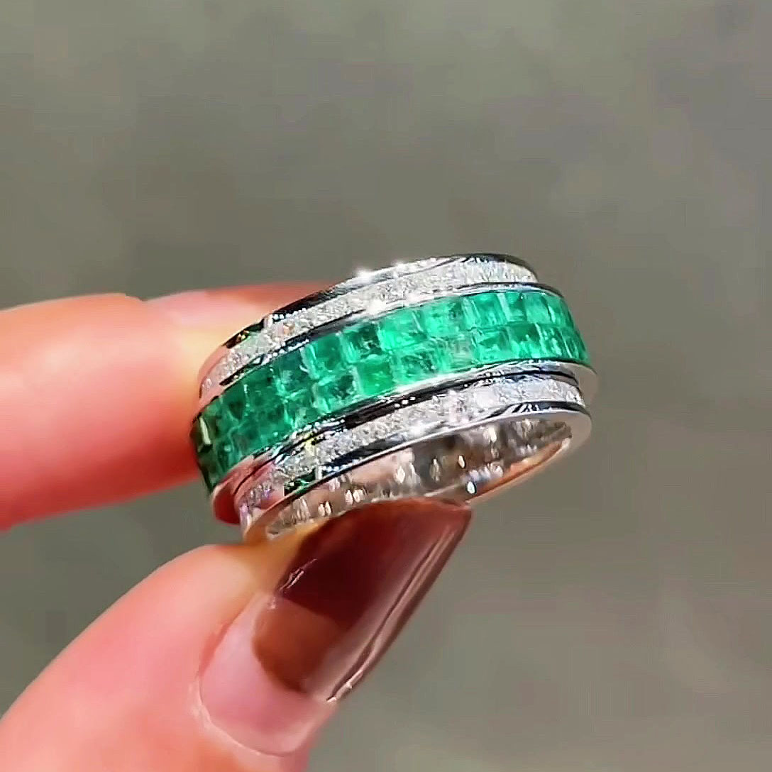 6.75ct Emerald Cut Emerald Sapphire Eternity Ring