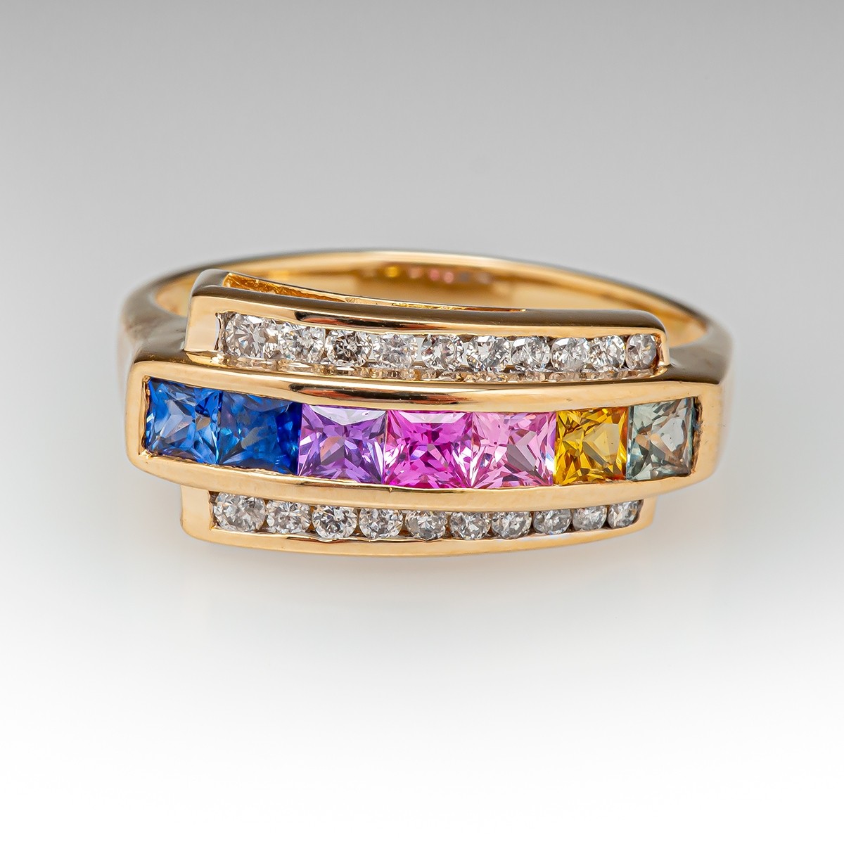 3.75ct Princess Cut Rainbow Sapphire Eternity Ring
