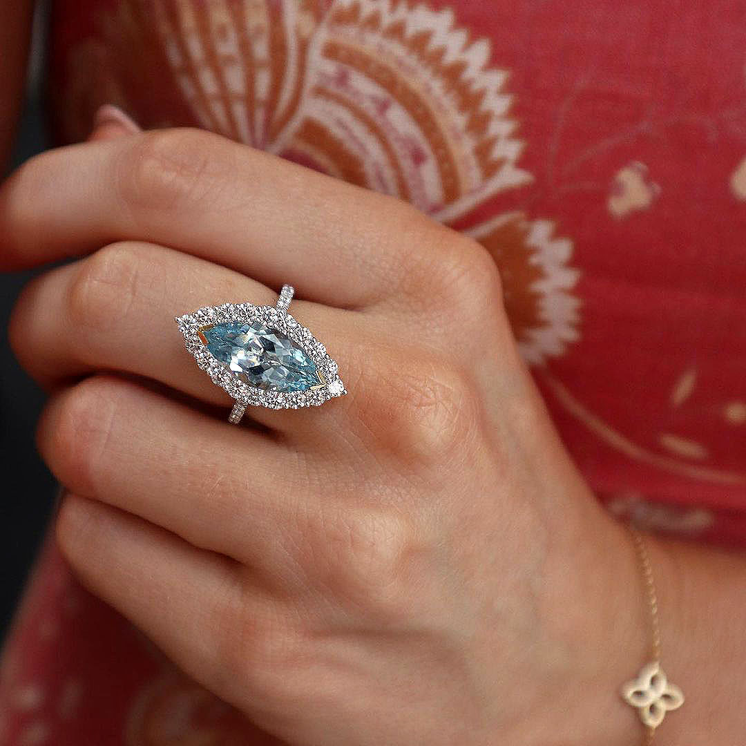 6ct Marquise Cut Aquamarine Sapphire Engagement Ring