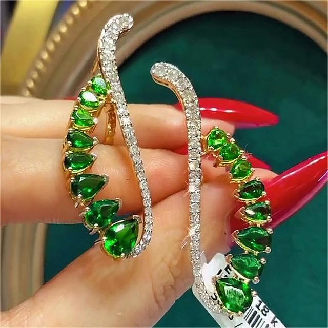 Pear Cut Emerald Sapphire Cuff Earrings
