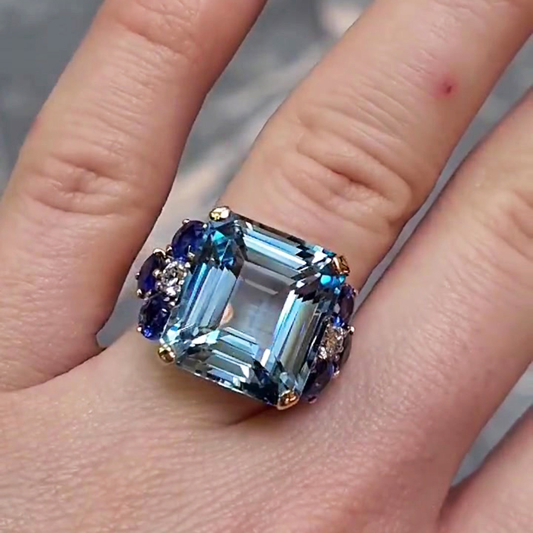 8ct Emerald Cut Aquamarine Sapphire Engagement Ring