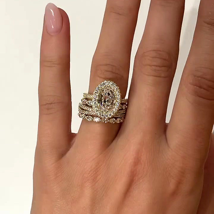 4ct Oval Cut White Sapphire Wedding Set Rings/5pcs