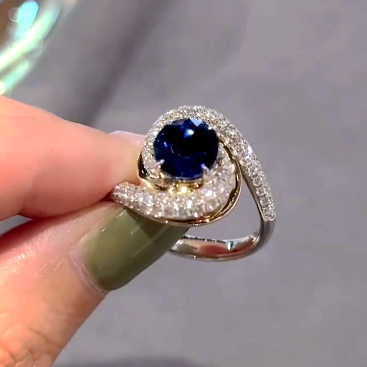 3ct Bypass Shank Round Cut Blue Sapphire Engagement Ring