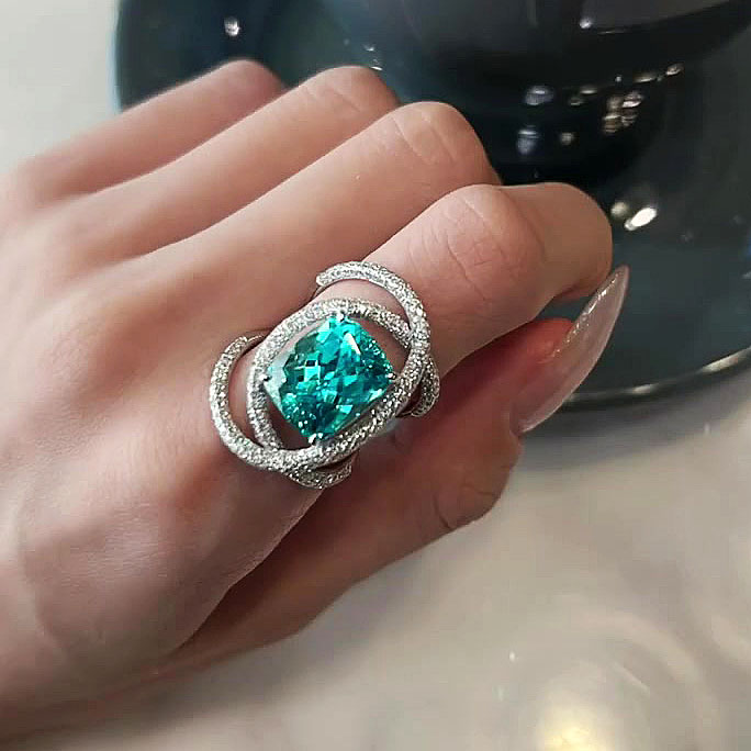 4ct Cushion Cut Green Sapphire Engagement Ring