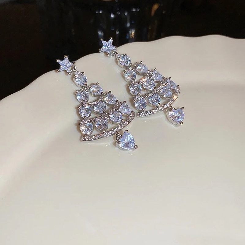 Christmas Tree Heart Cut White Sapphire Drop Earrings