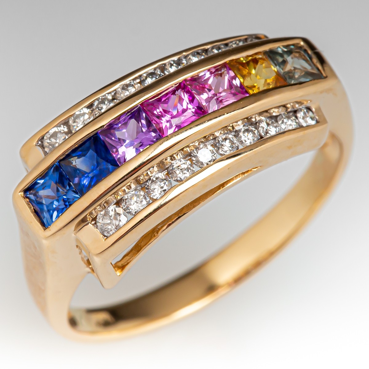 3.75ct Princess Cut Rainbow Sapphire Eternity Ring
