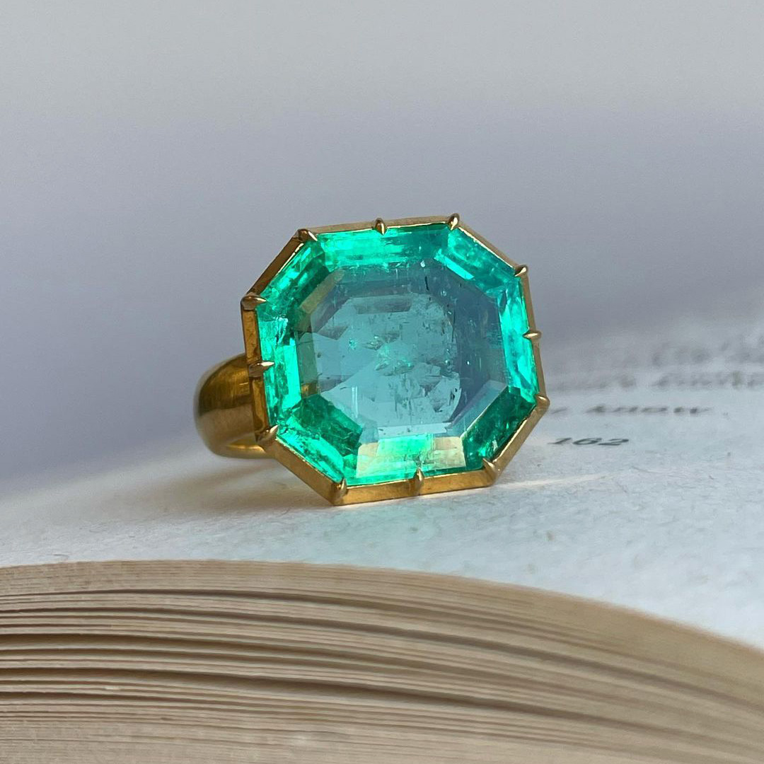 7ct Octagon Cut Emerald Sapphire Engagement Ring