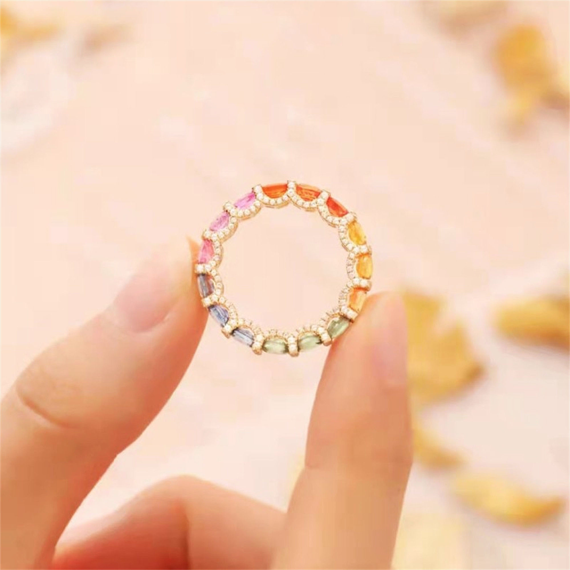 5ct Oval Cut Rainbow Sapphire Eternity Ring