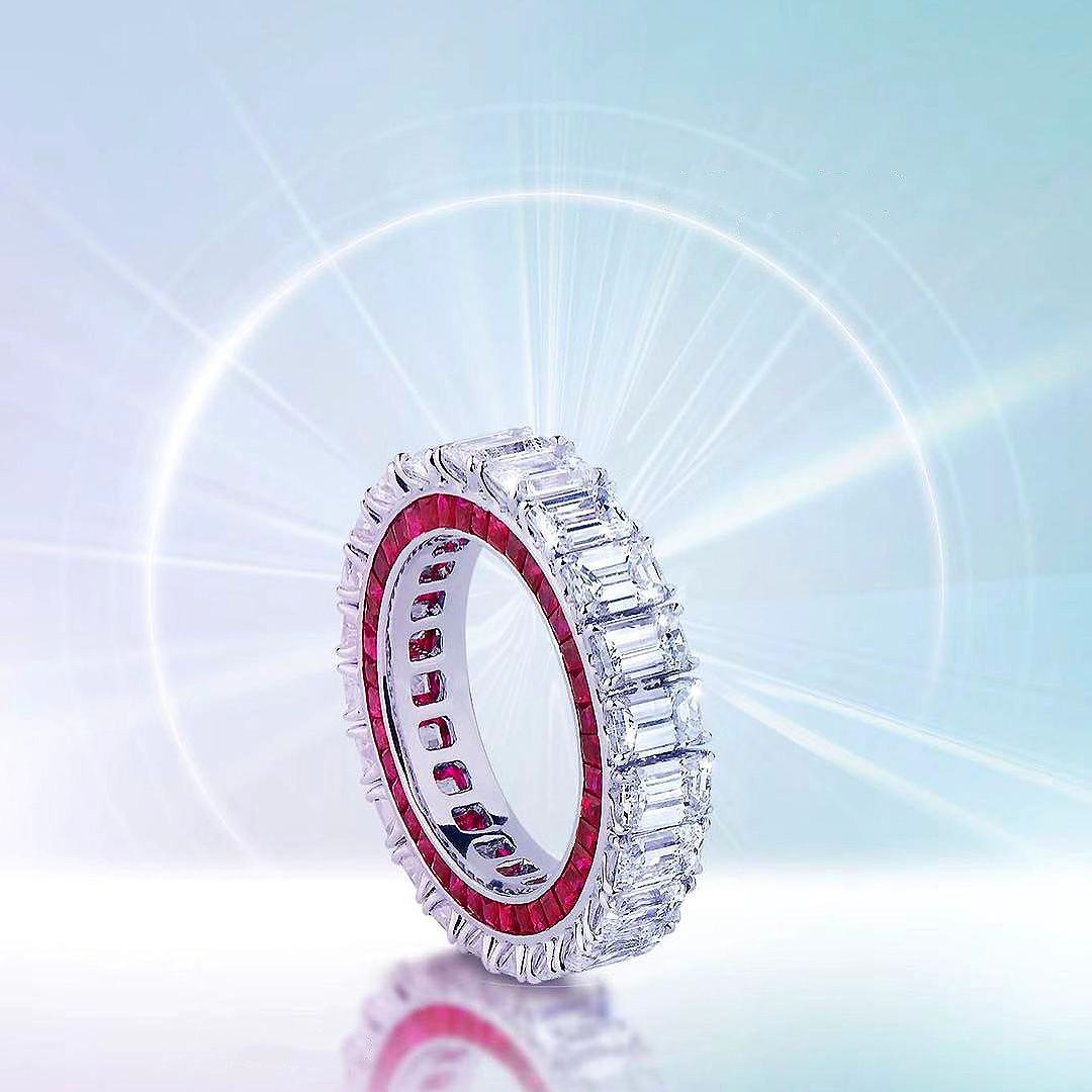 8.35ct Unique Emerald Cut White Sapphire Eternity Ring