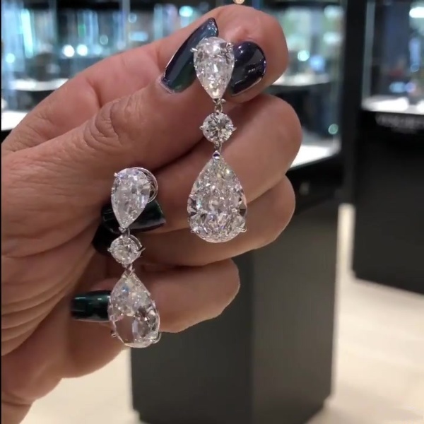 Pear Cut White Sapphire Drop Earrings