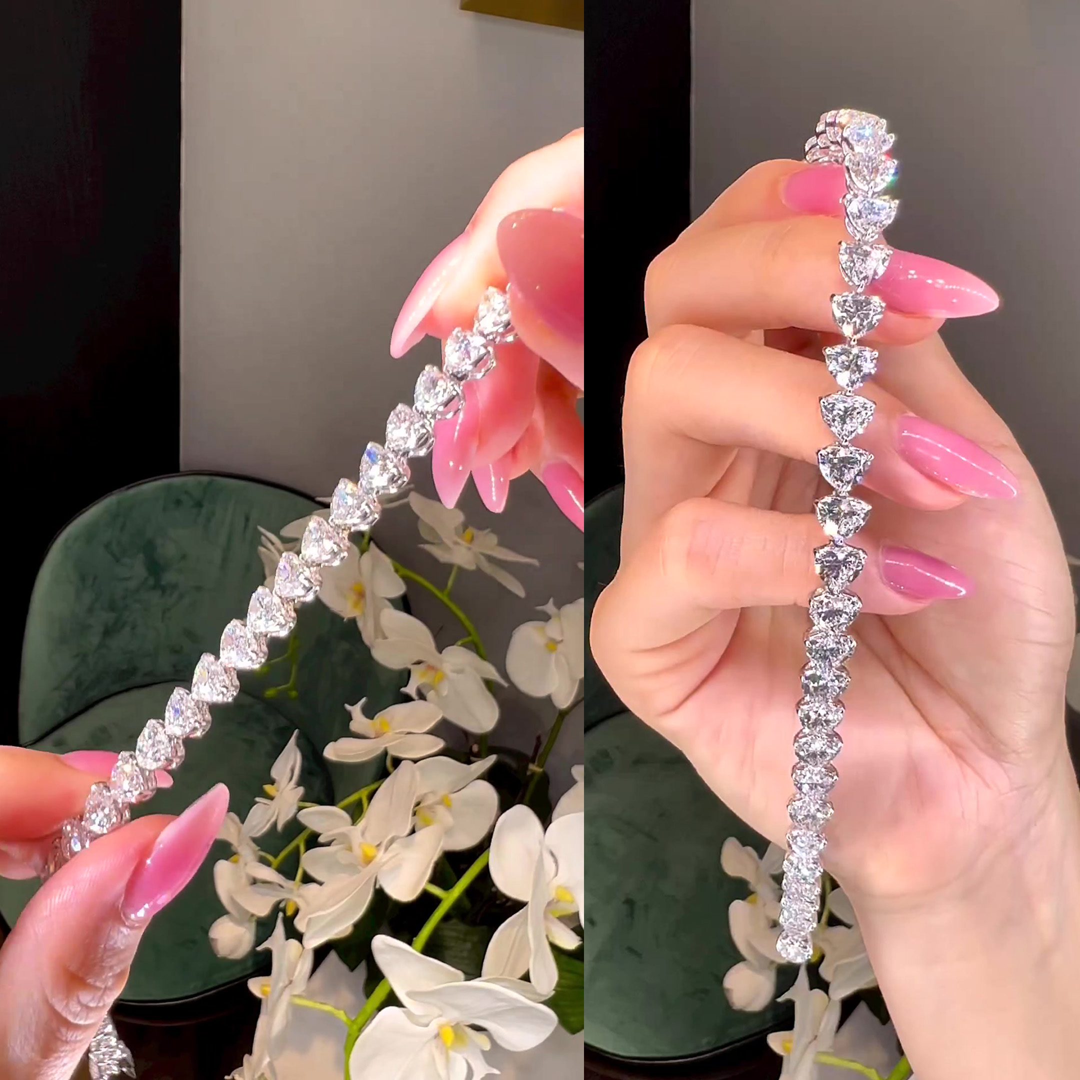 Heart Cut White Sapphire Tennis Chain Bracelet 