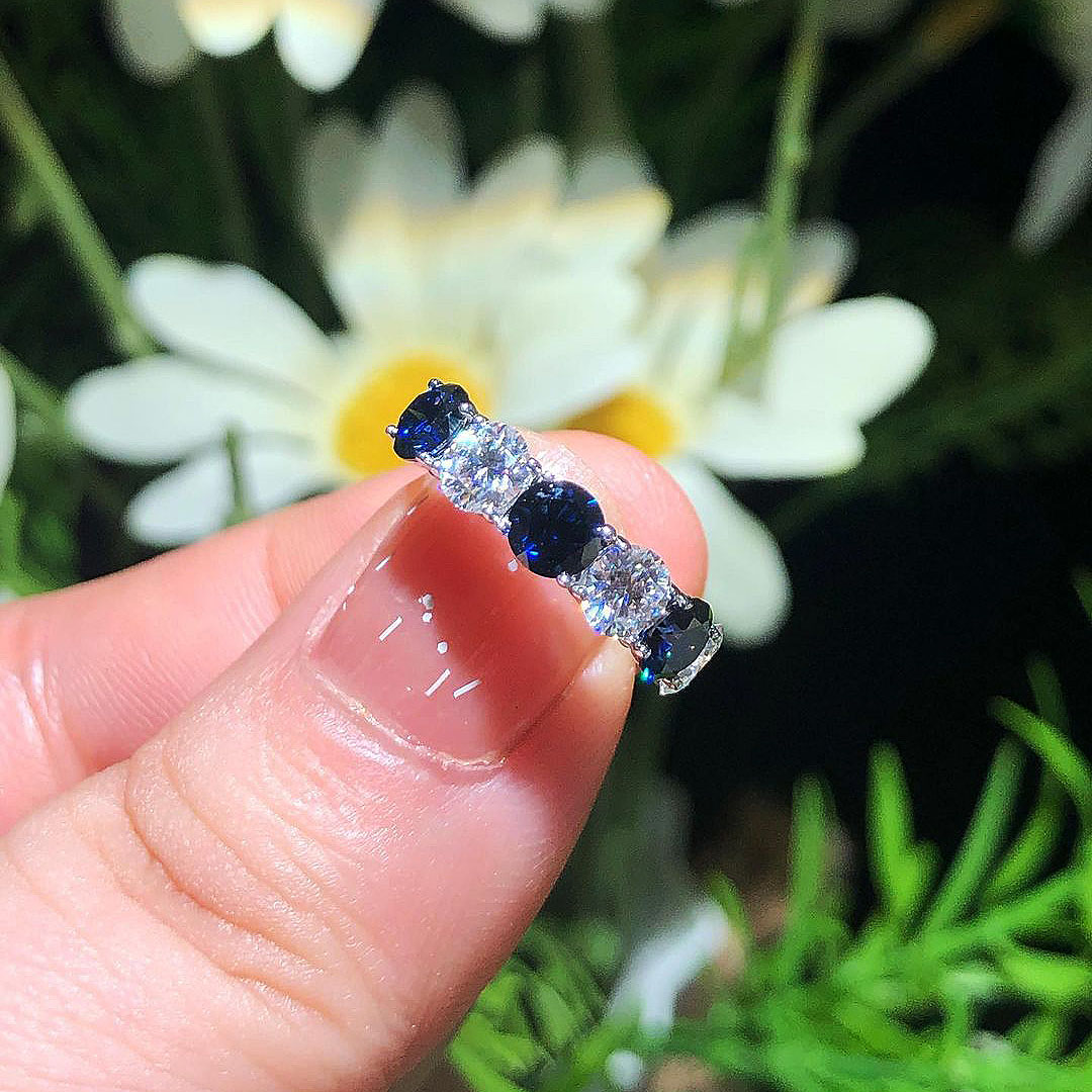 Round Cut Blue Sapphire Hoop Earrings