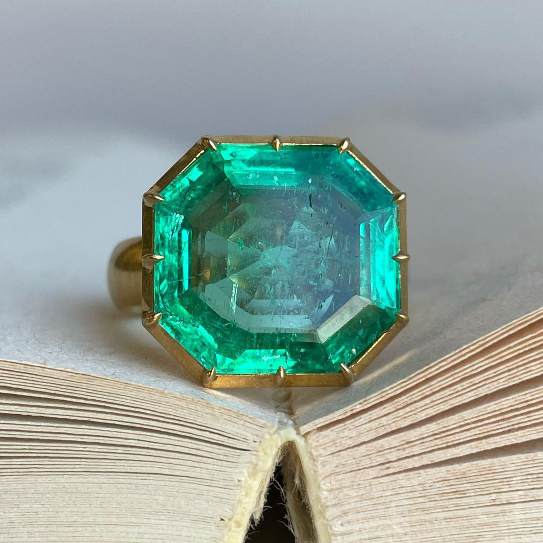 7ct Octagon Cut Emerald Sapphire Engagement Ring