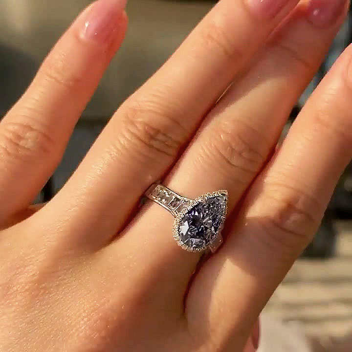 4ct Pear Cut Blue Sapphire Engagement Ring