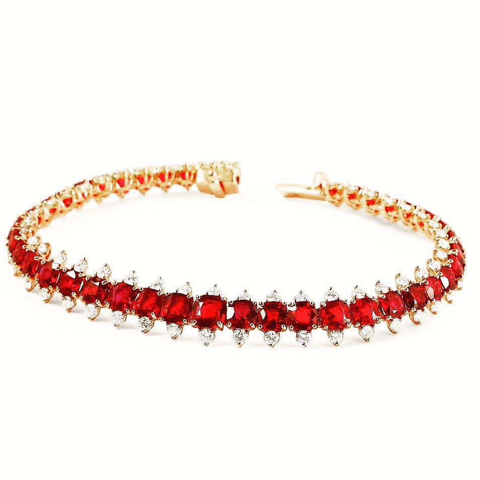 Cushion Cut Ruby Sapphire Bracelet Chain