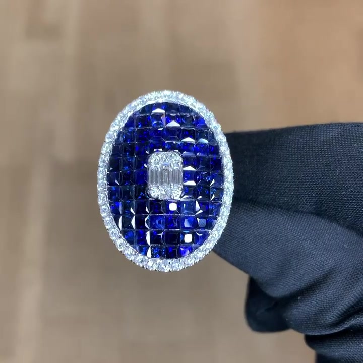 11ct Emerald Cut Blue Sapphire Cocktail Ring