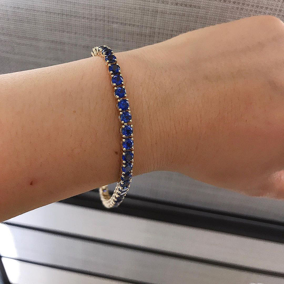 Round Cut Blue Sapphire Tennis Chain Bracelet