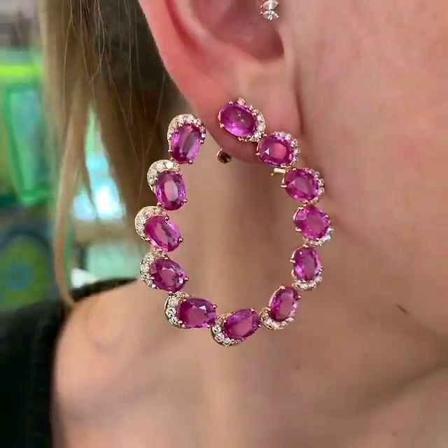 Oval Cut Ruby Sapphire Hoop Earrings