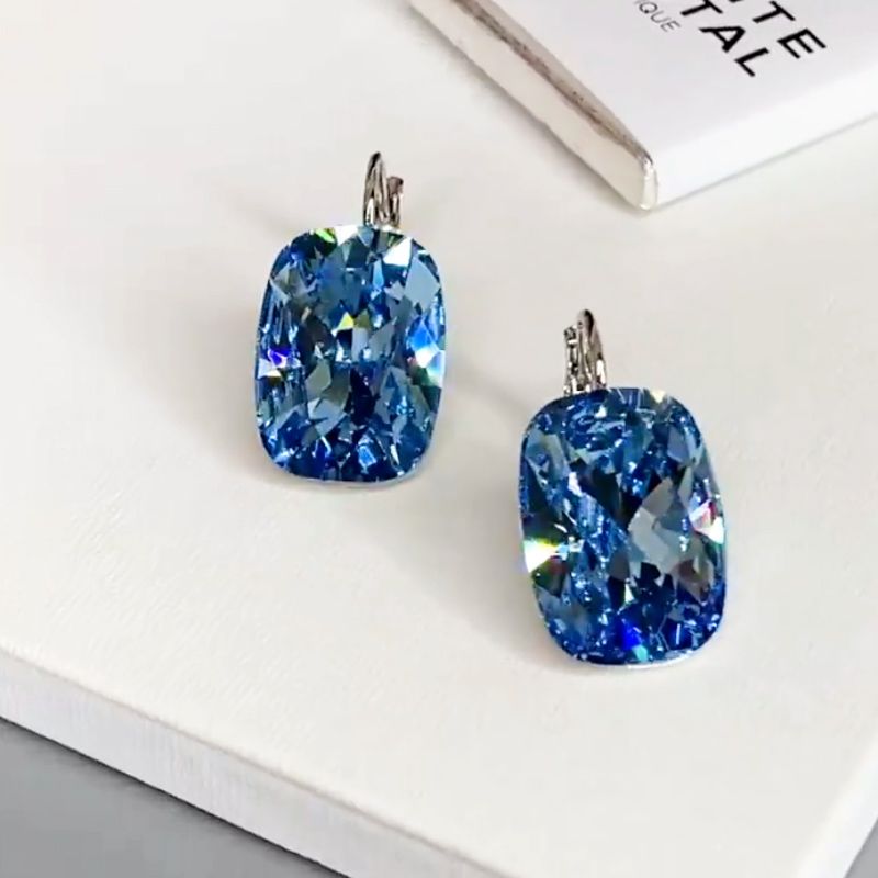 6ct Radiant Cut Blue Sapphire Drop Earrings