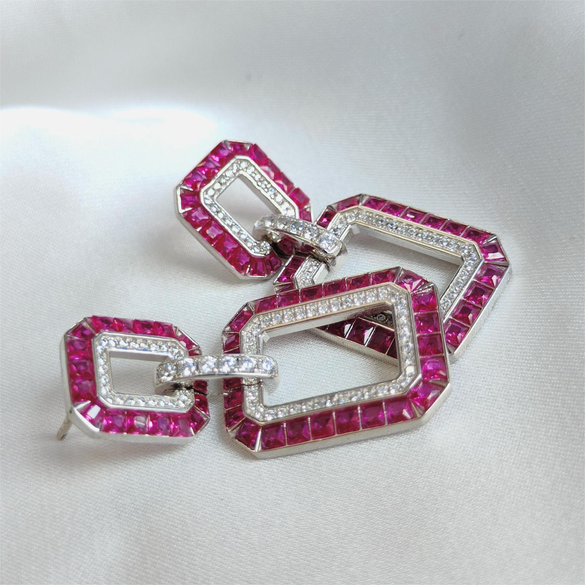 Baguette&Tapered Baguette Cut Ruby Sapphire Hoop Earrings